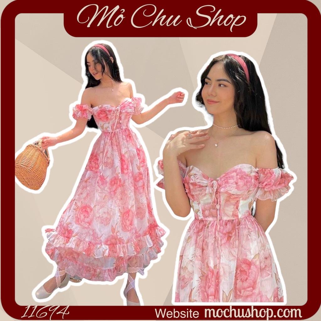 ĐẦM MAXI HOA RỚT VAI RÚT DÂY NGỰC 11694