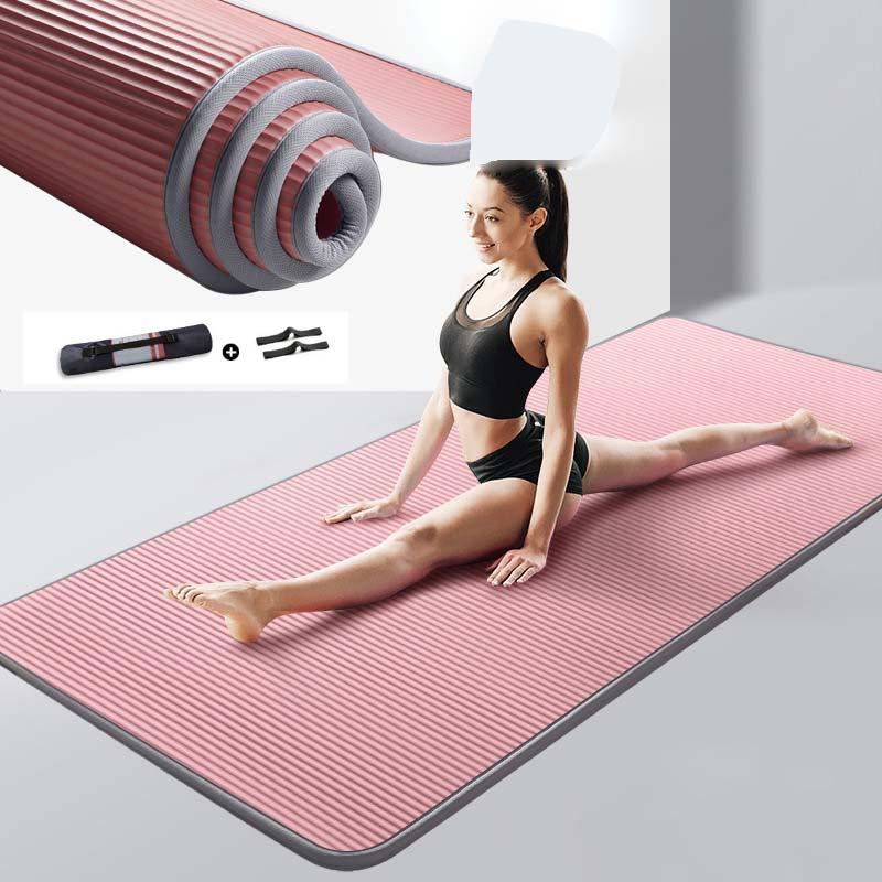 10MM 15MM Dày Thảm Tập Yoga NRB Không Trơn Trượt Cho Tập Thể Hình Vũ Công Pilates Tập Gym Tập Thể Dục Miếng Lót Thảm kèm Băng Đô Tập Yoga Miếng Lót