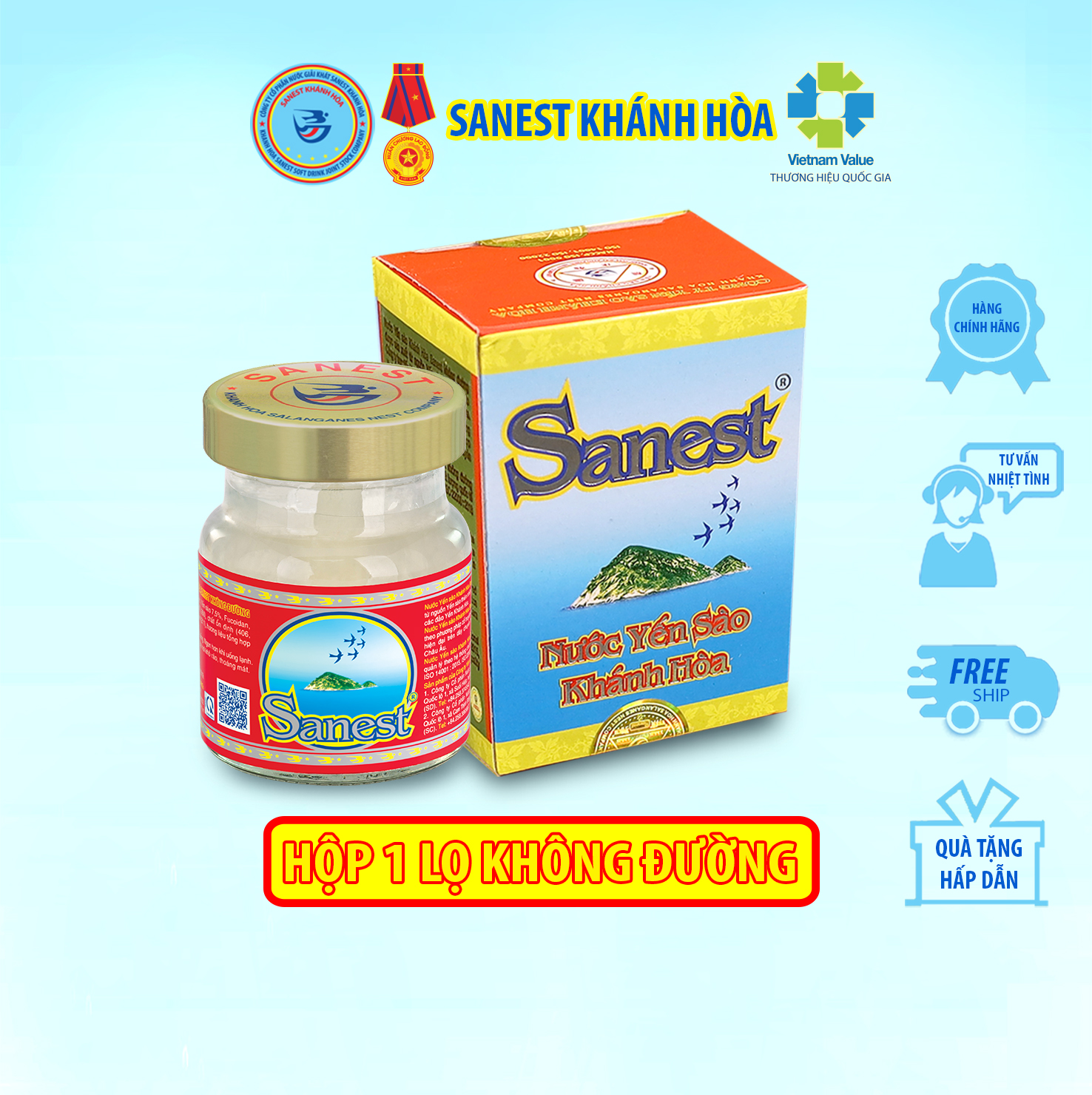 [Combo 10 lọ] Nước yến sào Khánh Hòa Sanest đóng lọ 70ml - Sản phẩm sử dụng đường dành cho người ăn kiêng