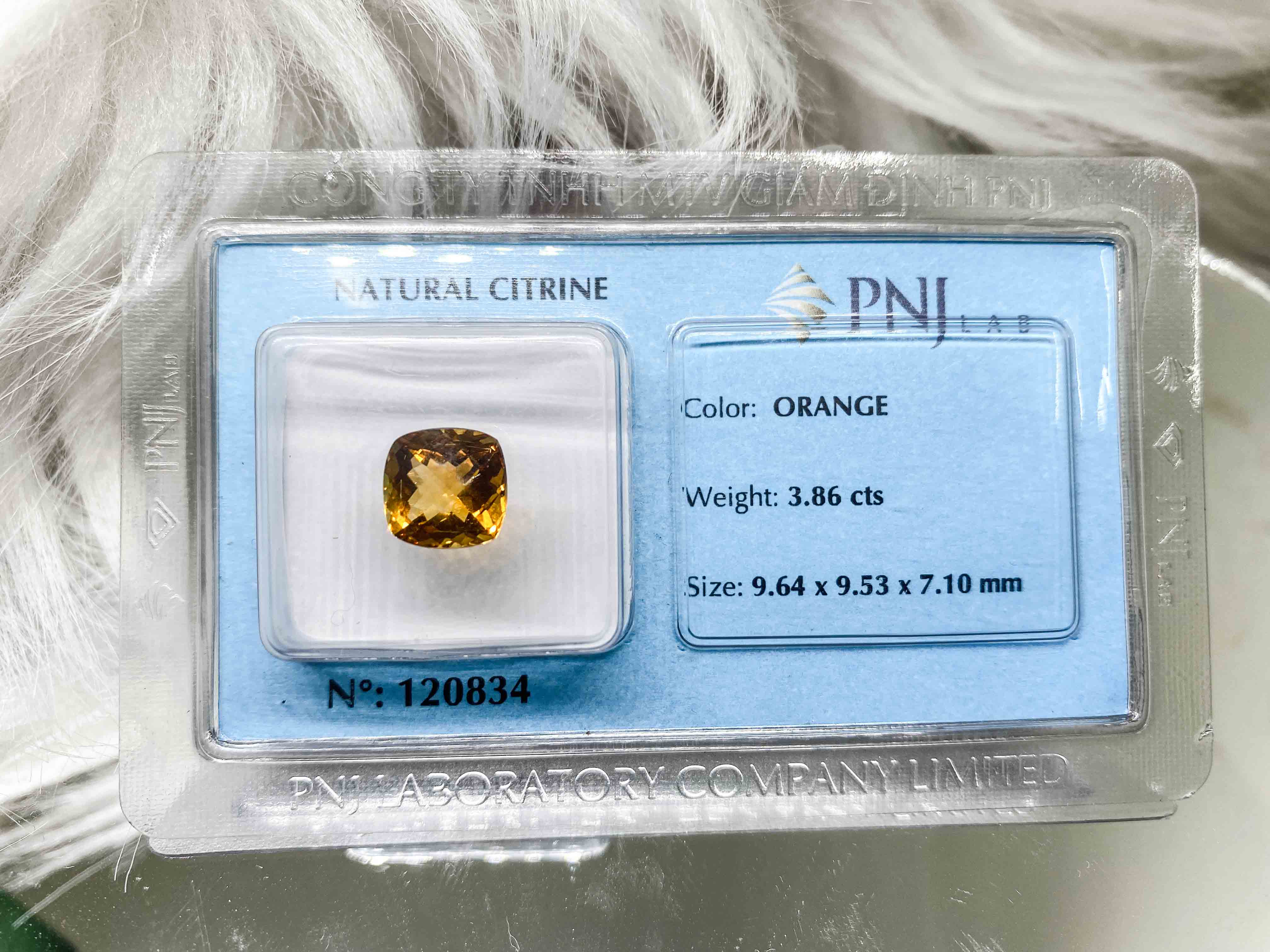 Viên citrine thạch anh vàng vuông giác lưới 3.86ct 120834