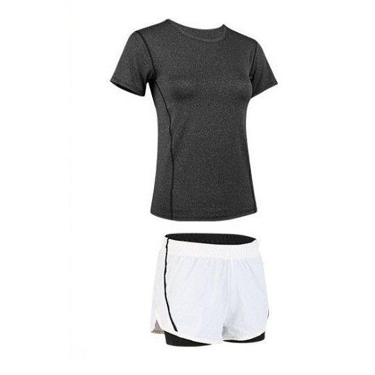 Quần Áo Thể Thao Nữ Áo Thun Đen Quần Tập Gym 2 Lớp, Bộ Đồ Tập Gym, Aerobic