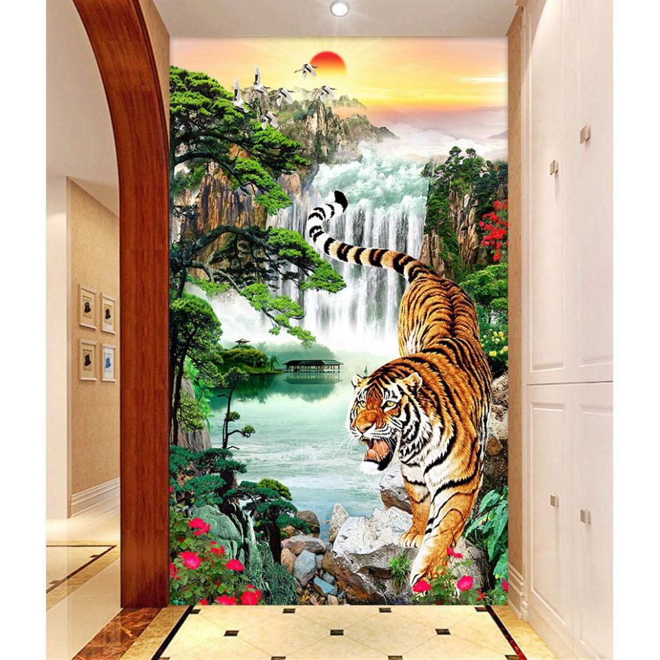 Tranh dán tường 3D Tranh phong thủy con hổ UD0362