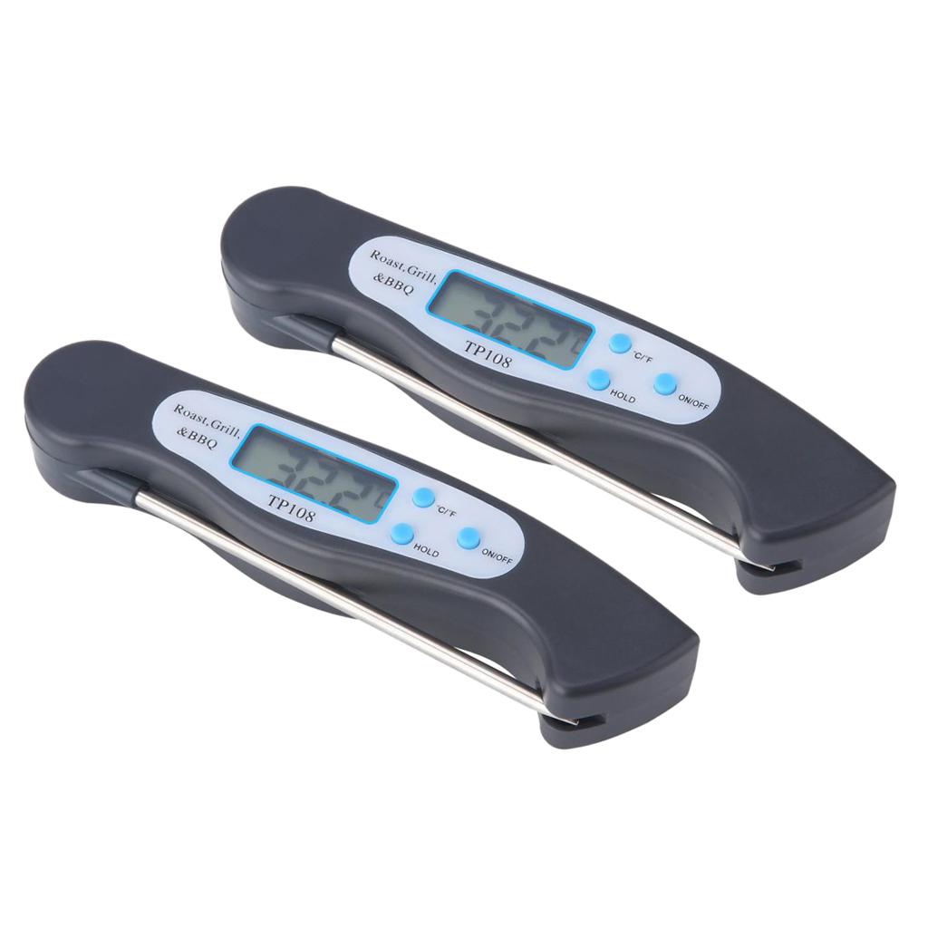 2 Pieces LCD Digital Kitchen Cooking Meat Thermometer Black Foldable
