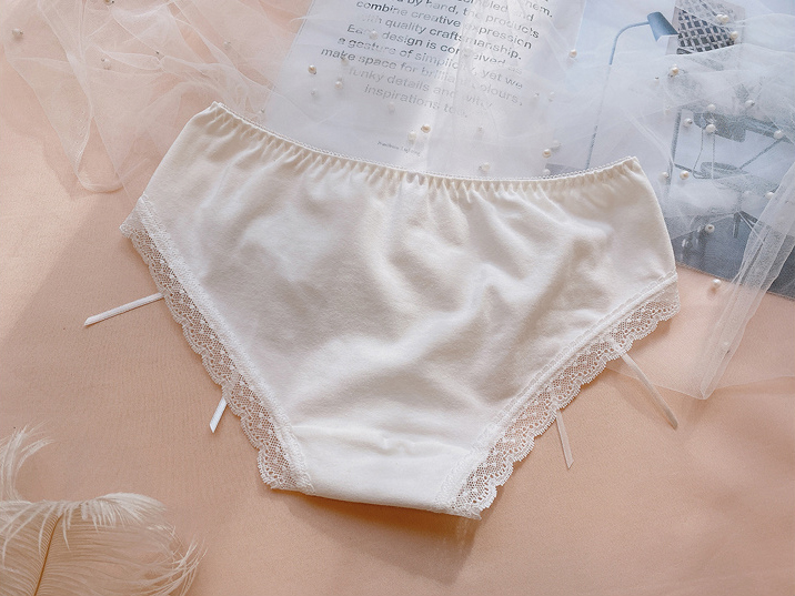 Quần Lót Cotton Nữ Phong Cách Nhật Bản Màu Kẹo Ngọt Viền Ren Đính Nơ P191