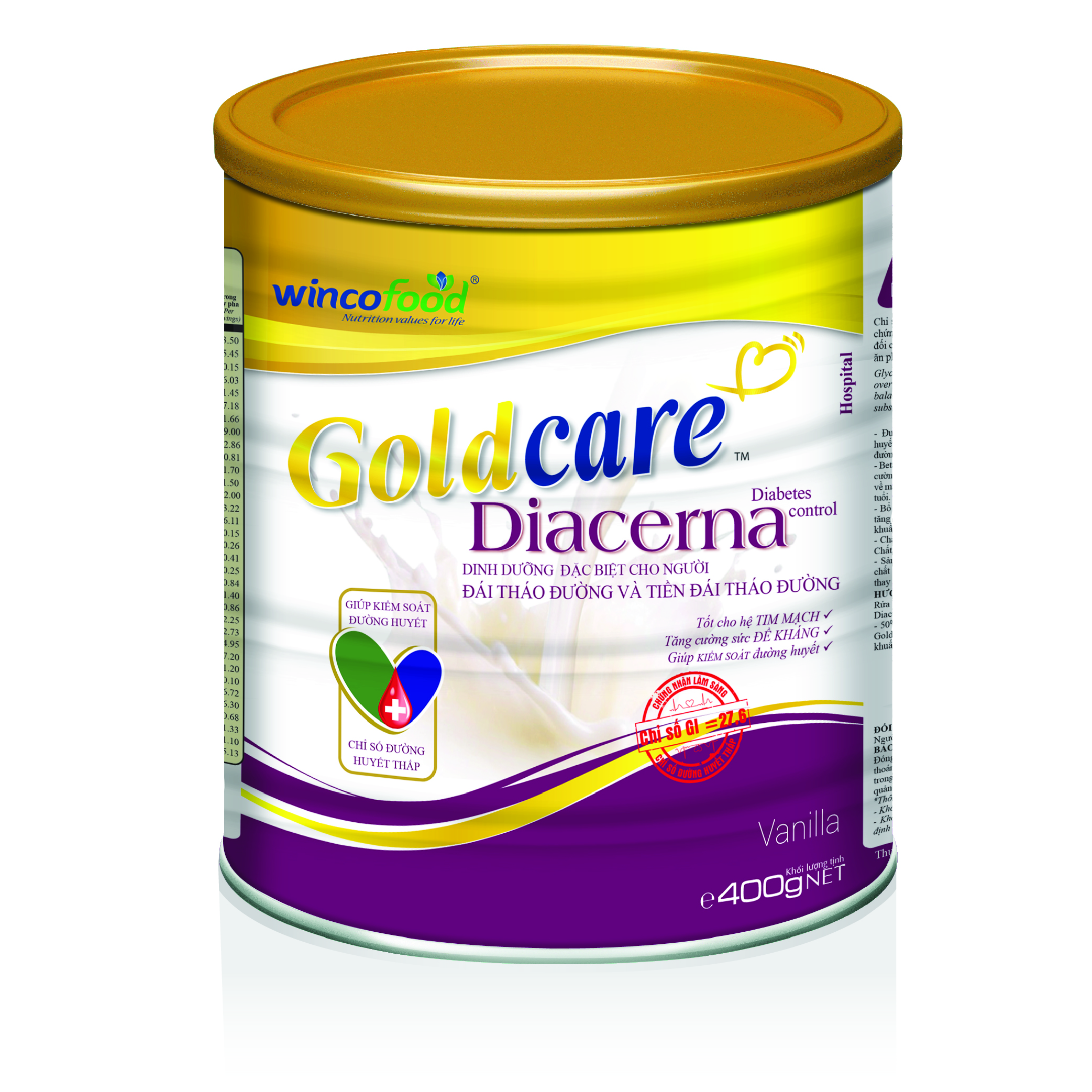 Sữa bột Wincofood Goldcare Diacerna 400g: dinh dưỡng đặc biệt dành cho người đái tháo đường và tiền đái tháo đường giúp ổn định đường huyết.