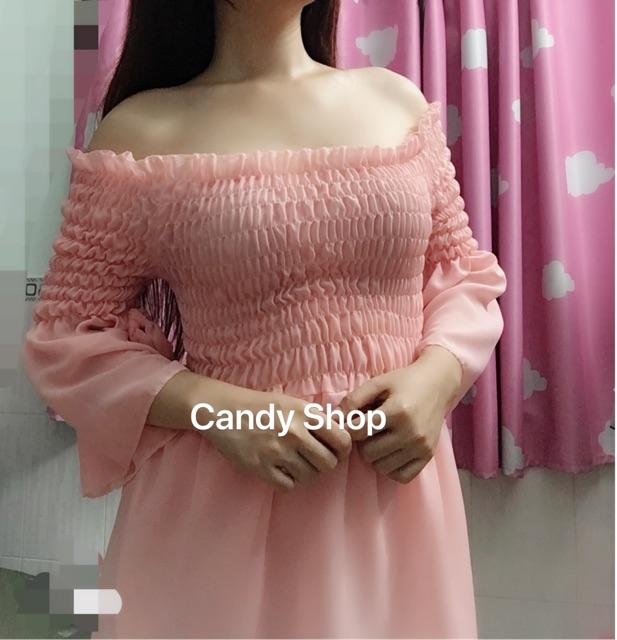 Đầm xoè voan tay bèo trễ vai siêu HOT + Ảnh thật