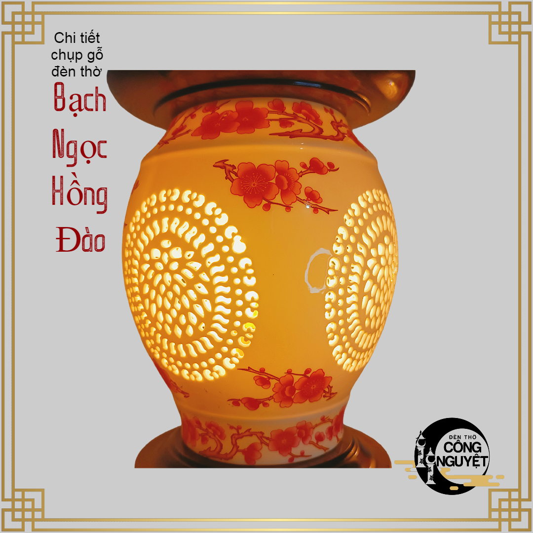 Đôi đèn thờ gỗ sứ cao cấp BẠCH NGỌC HỒNG ĐÀO