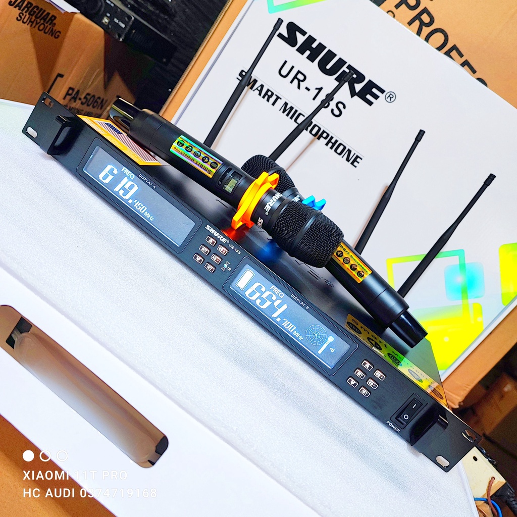 Xả kho lấy tương tác . .. Mic SHURE UR 18S UR18S loại 1 hộp sóng lớn vỉ tím 2 tụ lớn tự ngắt gia tốc dò sóng sạch , bốn