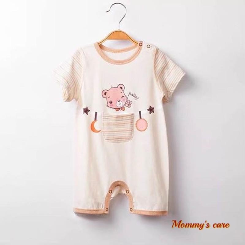 Body đùi 100% sợi cotton hữu cơ unisex in hình gấu, túi giữa