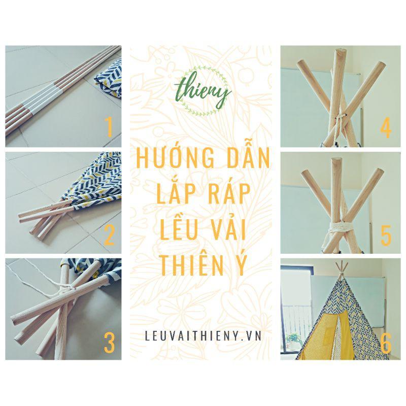 Lều vải cho bé mẫu khủng long vải canvas kaki cotton 100% cọc gỗ tự nhiên/ Lều trong nhà/Ngoài trời