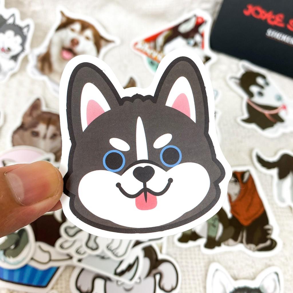 Bộ 50 Sticker (nhãn dán) CHÓ HUSKY NGÁO NGƠ - trang trí nón bảo hiểm, ghi-ta, tủ lạnh, máy tính