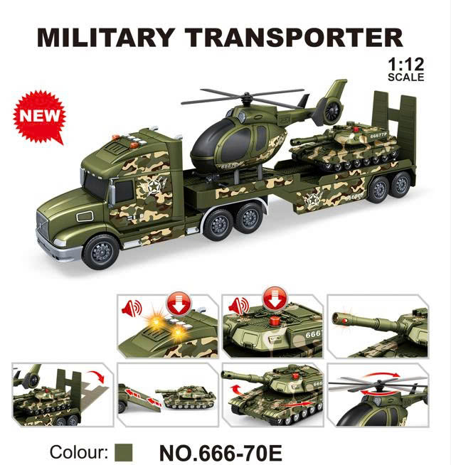 Đồ chơi - TOYSTAR - 666-70E Mô hình đồ chơi vận chuyển quân sự tỉ lệ 1:12 có đèn và âm thanh (KT 57x12x18.5cm)