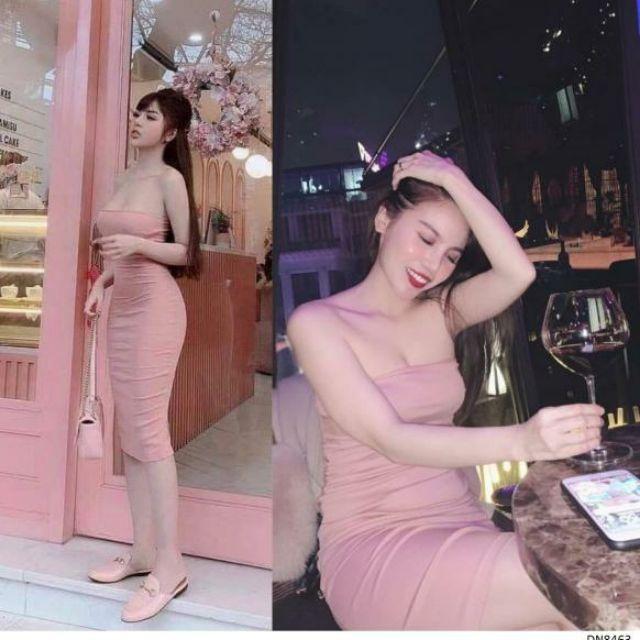 Đầm cúp hồng thun rũ body sexy