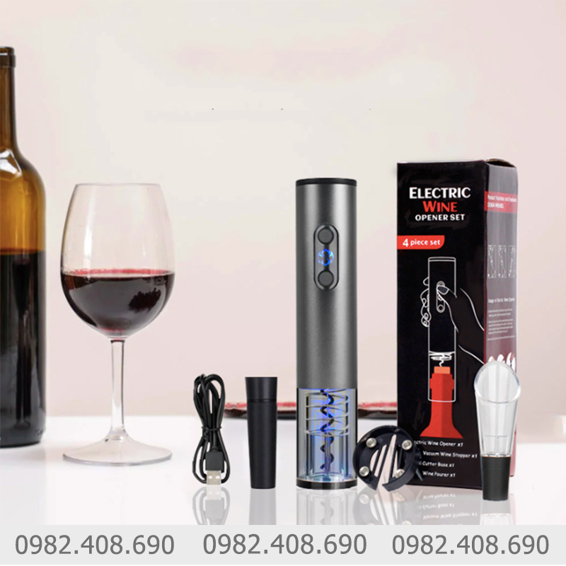 Khui rượu vang bằng điện 4 món pin rời