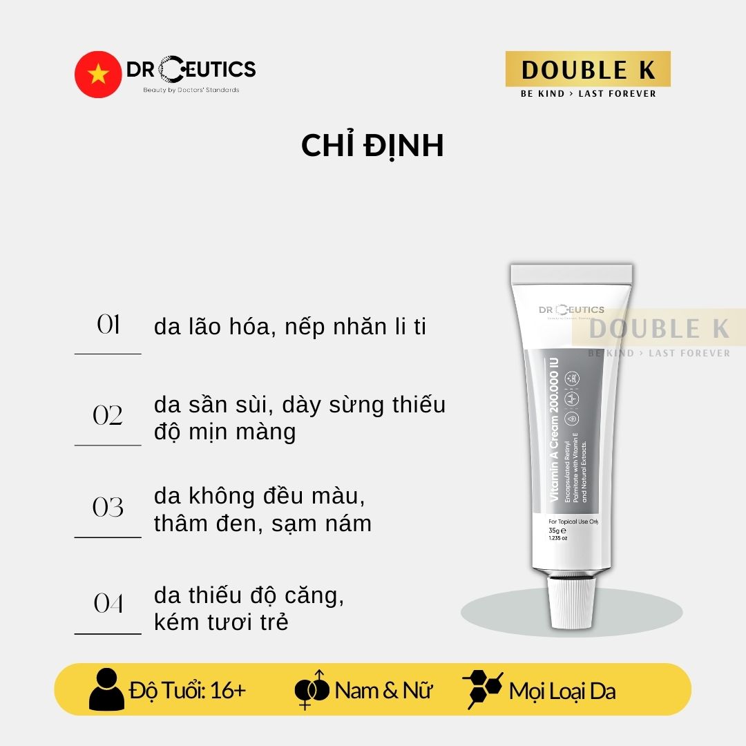 Kem Dưỡng Trẻ Hóa Da DrCeutics Vitamin A Cream 200.000 IU - Double K