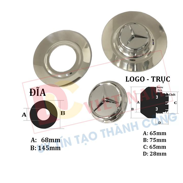 Logo chụp mâm, ốp lazang thiết kế cho bánh xe ô tô một số dòng Maybach TY-165, chất liệu hợp kim nhôm nhựa ABS