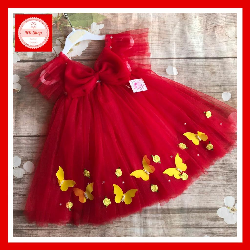 Váy cho bé gái cánh tiên đính nơ, hoa hồng nhí có nhiều mầu sắc lựa chọn