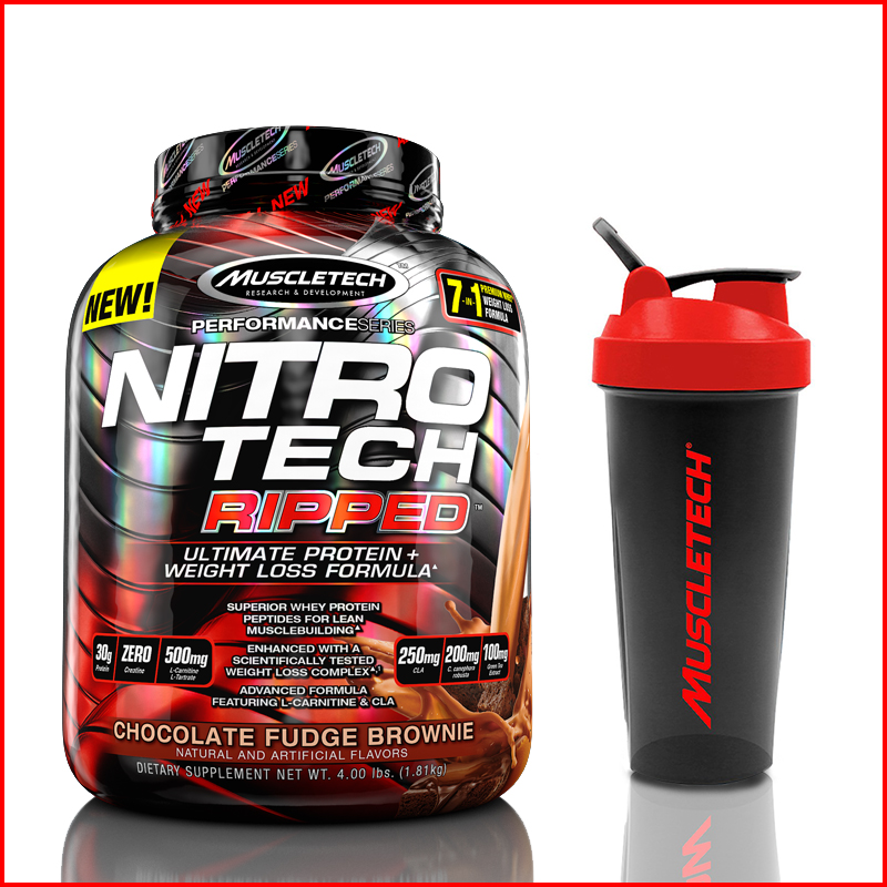 Sữa tăng cơ, giảm mỡ MuslceTech Nitro Tech Ripped - Hộp 4lbs (1.8g) – Hỗ trợ phục hồi, phát triển cơ bắp, giảm mỡ thừa cho người tập thể hình và thể thao - Hàng chính hãng Muscletech USA - Mùi Chocolate - Kèm Quà Tặng