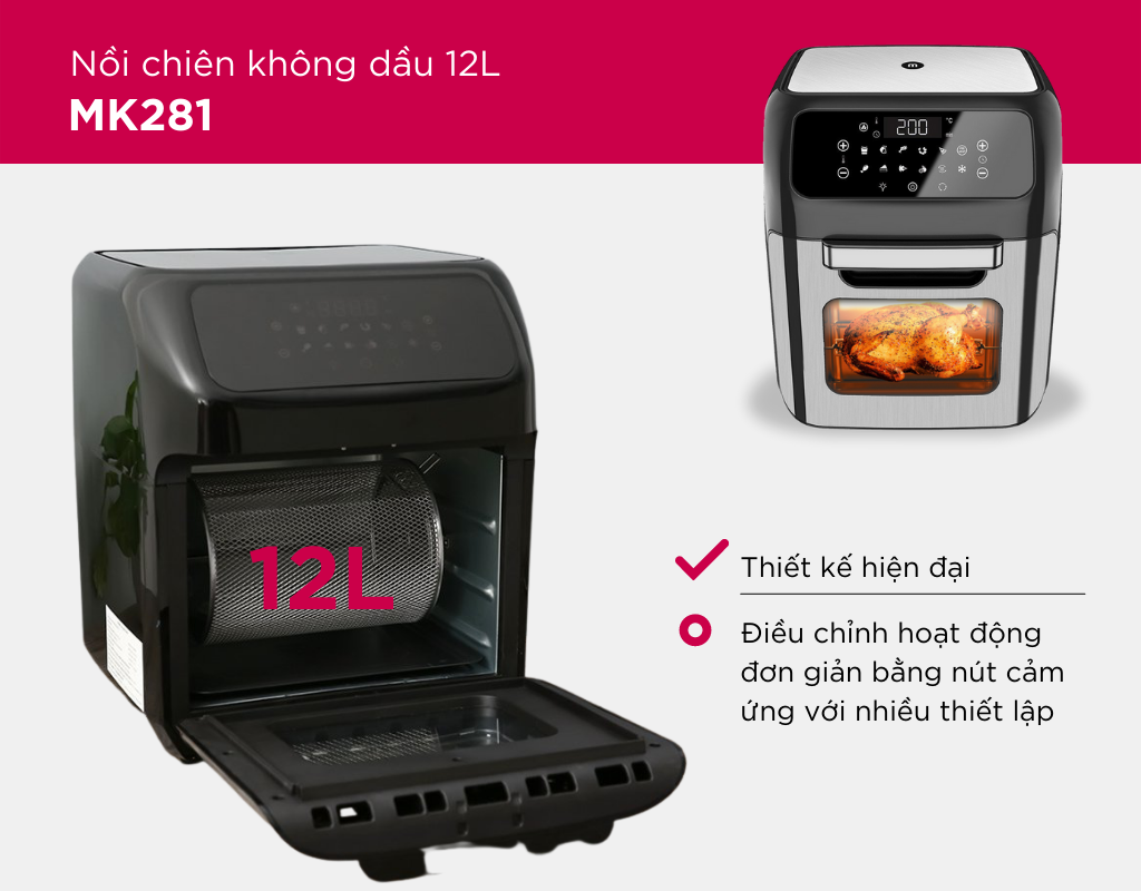 Nồi chiên không dầu 12L điện tử Mishio MK281 - Hàng chính hãng