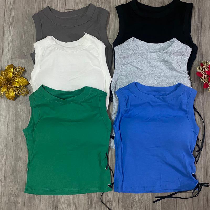 Áo thun nữ 3 lỗ croptop dây rút eo giản dị thời trang mùa hè 2023