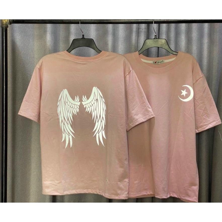 Áo thun nam dạ quang 7 màu in hình đôi cánh phía sau nổi bật phong cách,Áo thun form rộng tay lửng nam nữ unisex phong cách hoang dã hàn quốc in phản quang 7 màu
