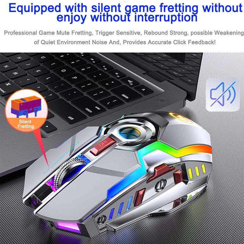 Chuột Chơi Game Sạc Không Dây Chuột Im Lặng 1600 DPI Thiết 7 Phím RGB LED Backlit 2.4G Quang USB Cho Laptop máy Tính