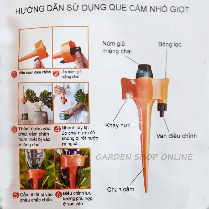 Que cắm tưới nhỏ giọt lắp chai nhựa Pet có điều chỉnh lưu lượng