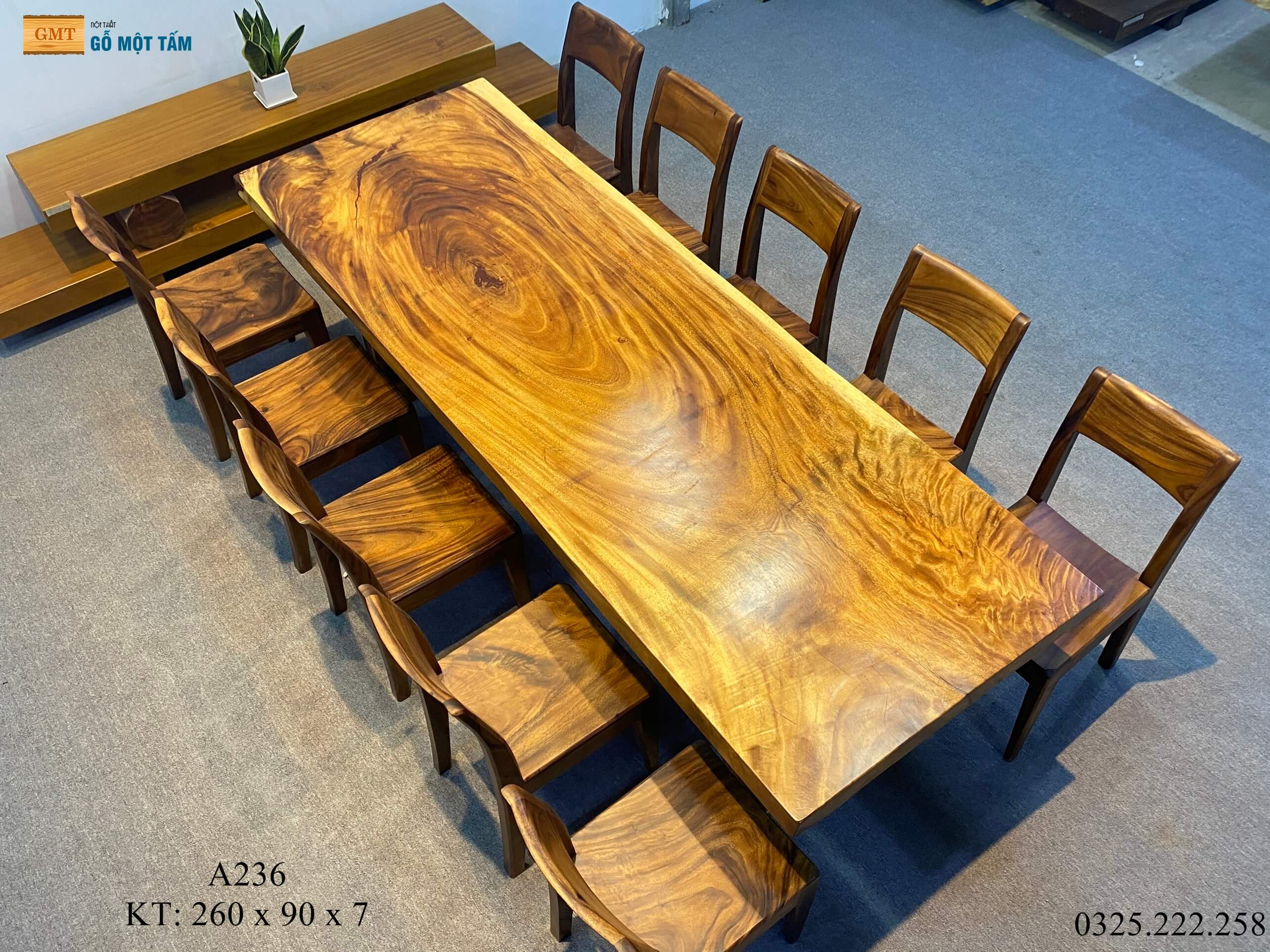 Bàn Ăn Gỗ Me Tây, Bàn Làm Việc Gỗ Me Tây, Bàn Gỗ Me Tây Nguyên Tấm Dài 2,6m Rộng 90cm Dày 7cm