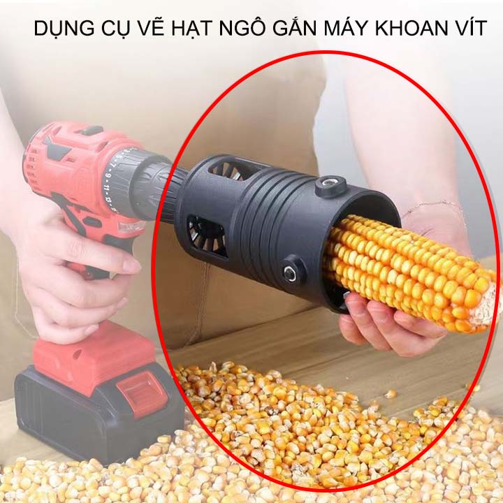 Dụng cụ tách hạt ngô thế hệ mới gắn máy khoan vít, dễ dàng điều chỉnh độ lớn