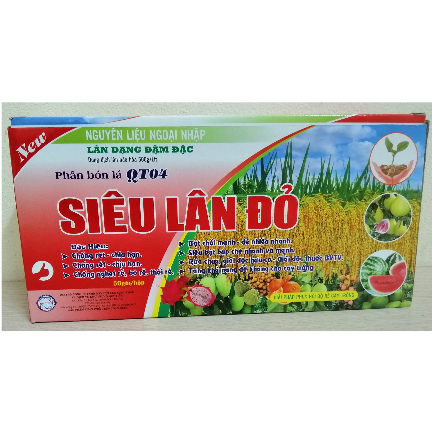 Hộp 50 Gói Phân Bón Lá QT04 Siêu Lân Đỏ, Siêu Ra Rễ Cực Mạnh, Chống Rét, Bật Chồi Mạnh Gói 20Ml