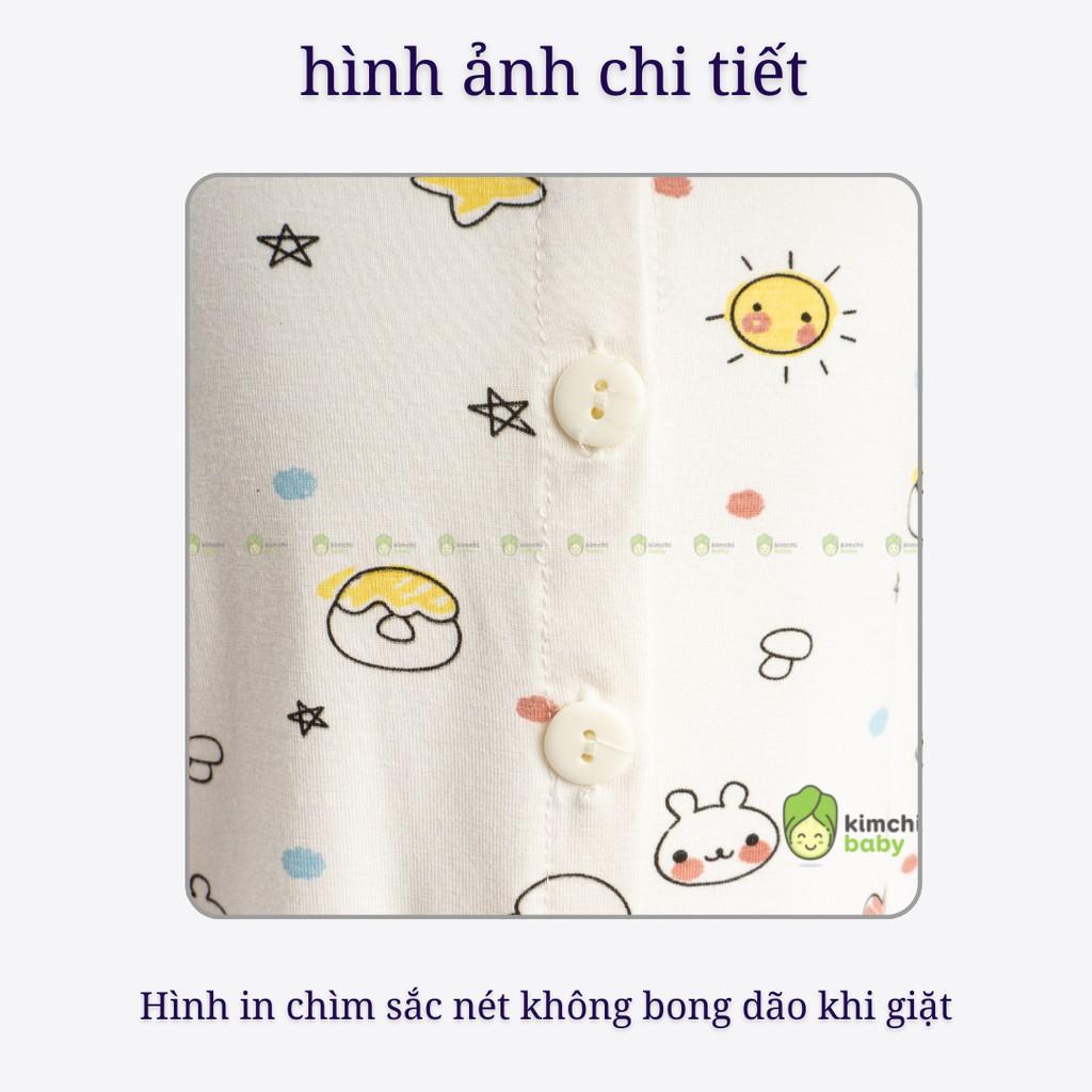 Đồ Bộ Bé Gái, Bé Trai Sơ Sinh Minky Mom Vải Thun Lạnh Hoạ Tiết Cầu Vồng Cổ Viền, Bộ Dài Tay Cúc Giữa Cho Bé MKMSS2101