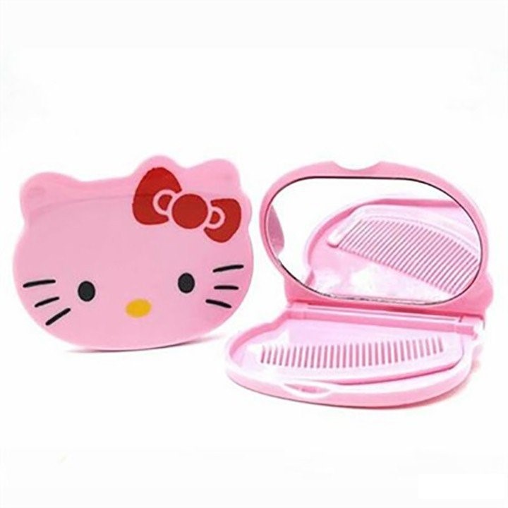 Bộ Gương Soi Và Lượt Mini Hình Mèo Kitty Tiện Dụng ( Họa Tiết Ngẫu Nhiên)