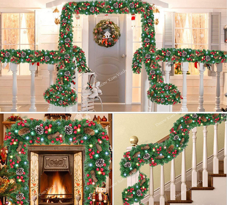 Dây Lá Thông Gắn Đèn B15 Trang Trí Giáng Sinh Noel