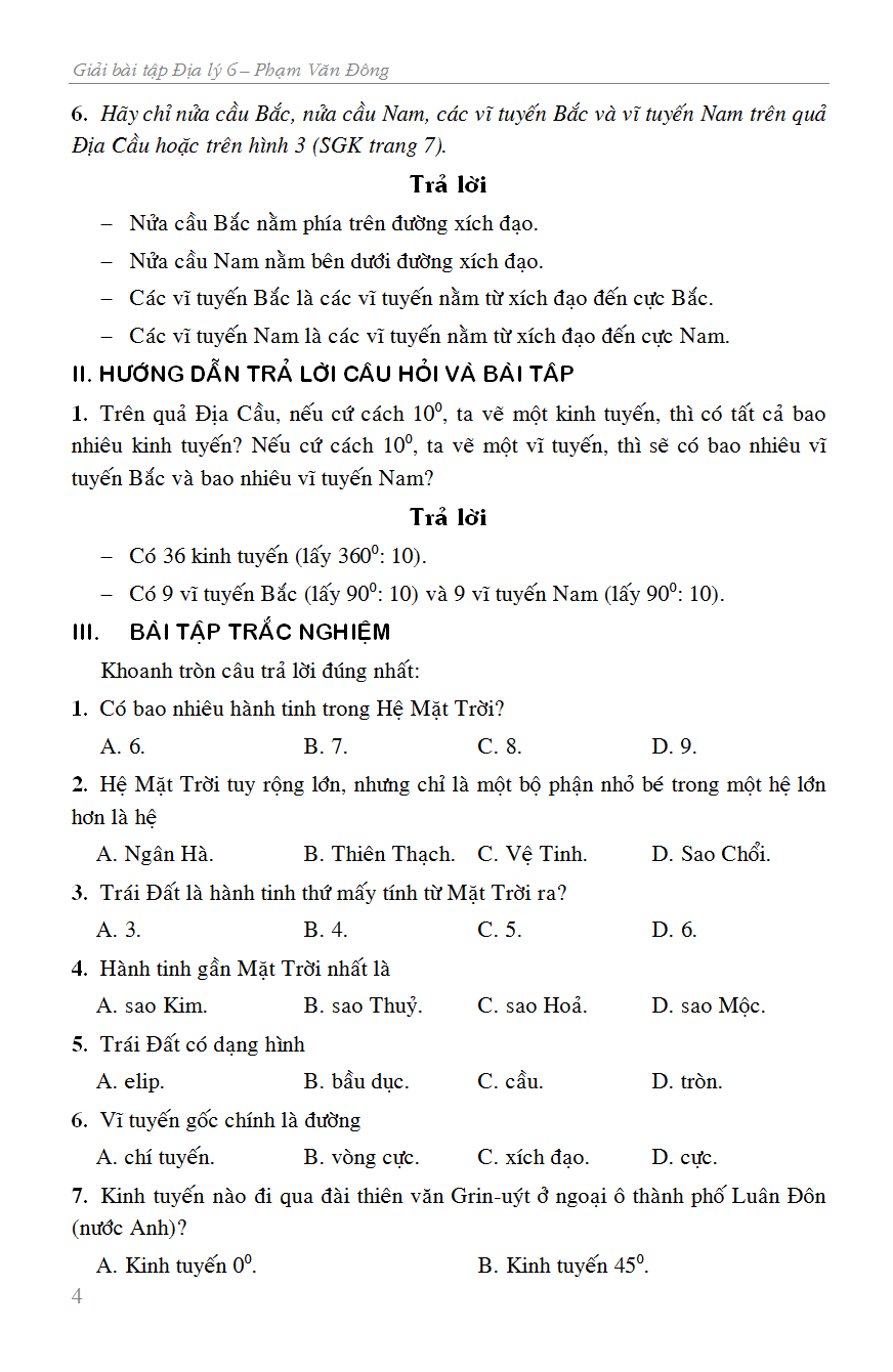 Giải Bài Tập Địa Lí 6