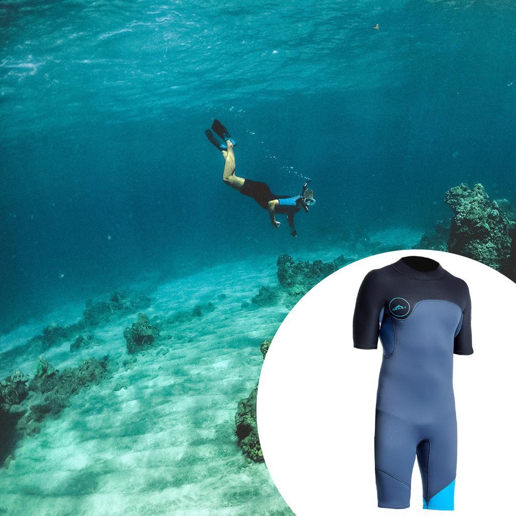 Mens 2mm Shorty Wetsuit Diving Snorkeling Swimming Scuba Dive Suit Jumpsuit Blue
