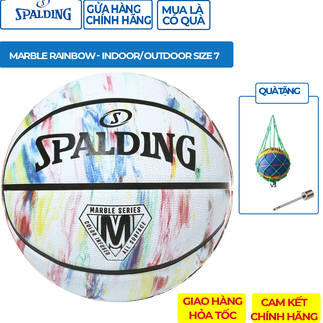 Quả Bóng Rổ Spalding Marble Series 84 - 397Z - Indoor Outdoor Size 7