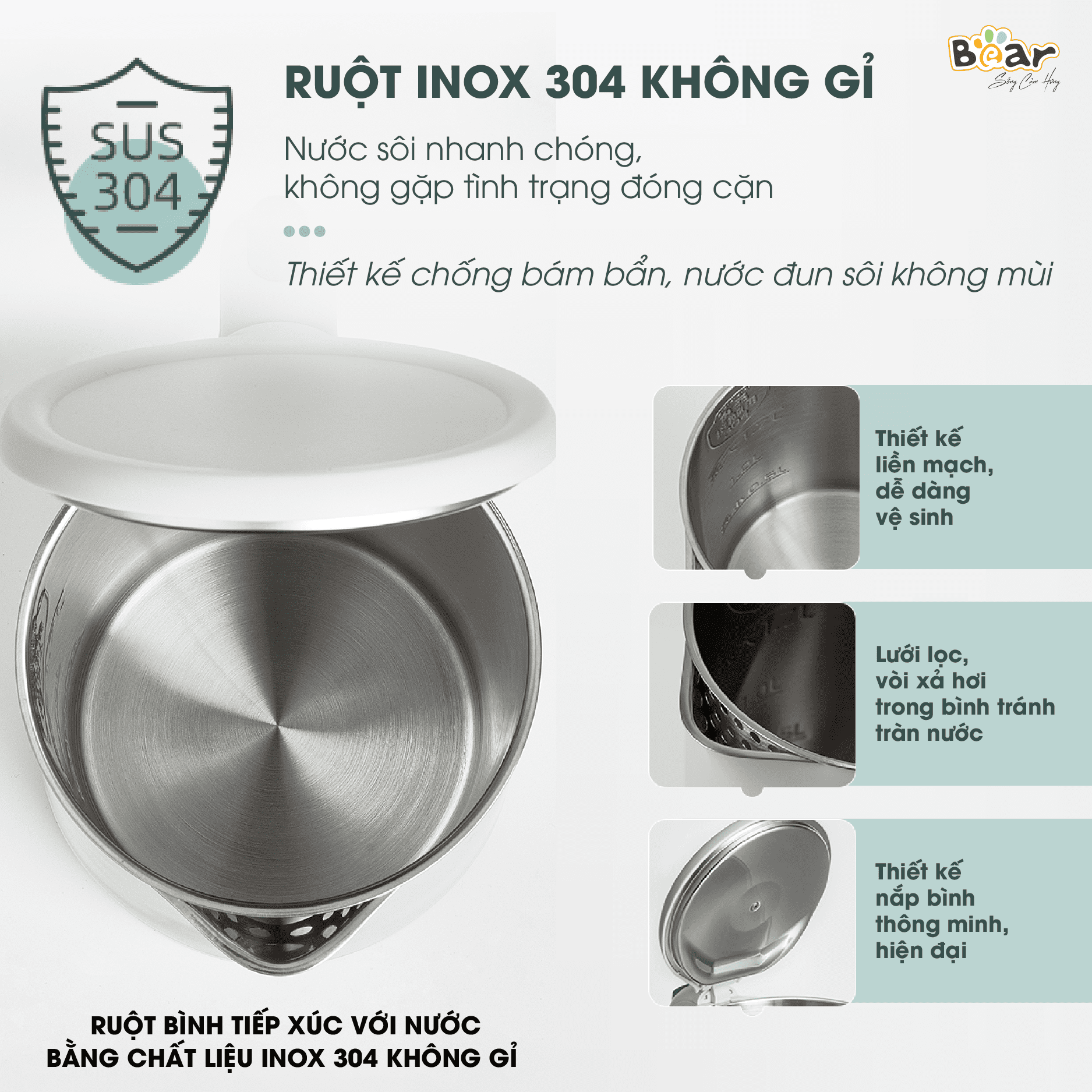 Ấm Đun Nước Siêu Tốc Sothing Bear ZDH-Q17B1 Dung Tích 1,7l, 3 Lớp Inox Đun Siêu Nhanh- Hàng Chính Hãng