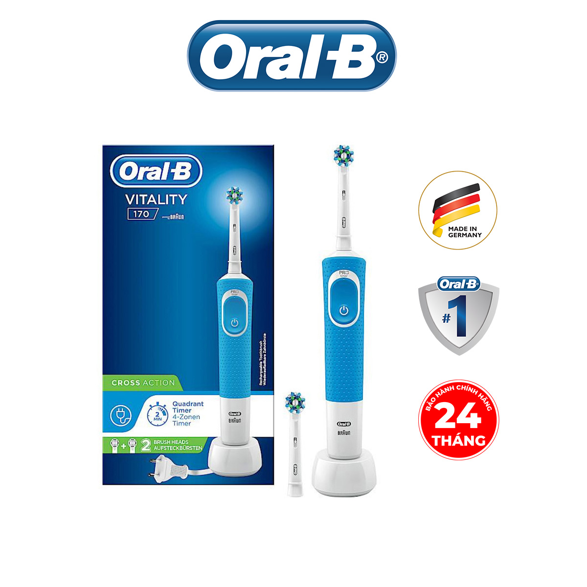 Bàn chải đánh răng điện Oral-B Vitality 170 CrossAction - 2 Đầu thay