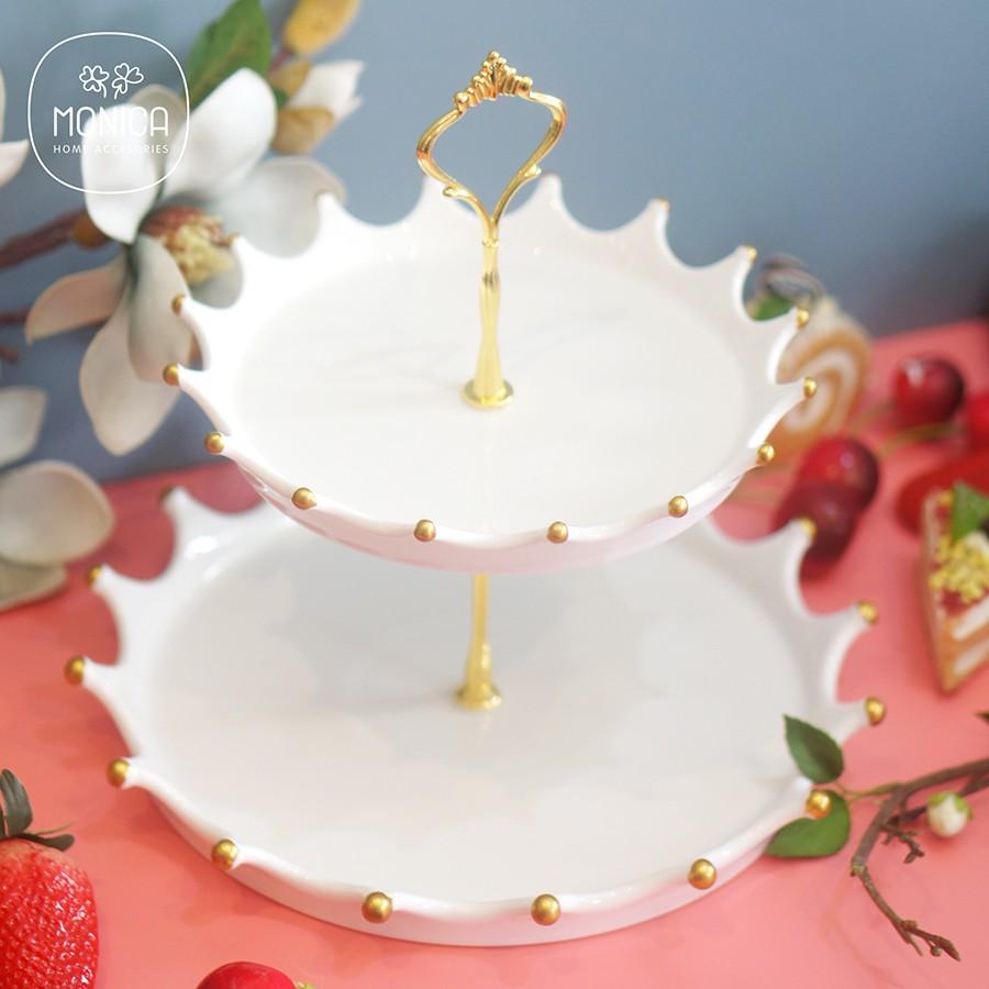 Khay gốm đựng bánh 2 tầng Crown