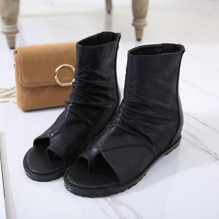 Boots Nữ, Giày Bốt Nữ Chiến Binh Xỏ Ngón Độn Đế Cao 3Cm Màu Đen Cao Cấp Siêu xinh (Kèm Clip) Minhtushoes Giày D