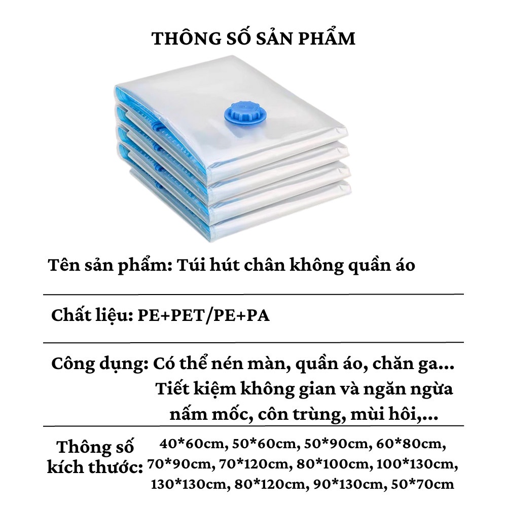 Túi Hút Chân Không Đựng Quần Áo, Chăn Ga Gối, Thú Bông - Loại Dày Cao Cấp, Nhiều Hoạ Tiết, Bảo Vệ Quần Áo, Chăn Ga Khỏi Ẩm, Nấm Mốc, Chống Nước Tuyệt Đối