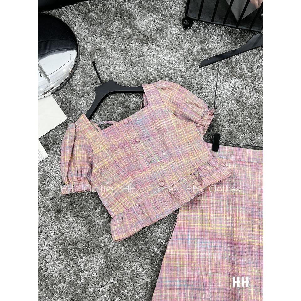 SET ĐI CHƠI, SET 2 MÓN ÁO CROPTOP CỔ VUÔNG TAY NGẮN PHỒNG PHỐI CHÂN VÁY DÀI CỰC HOT