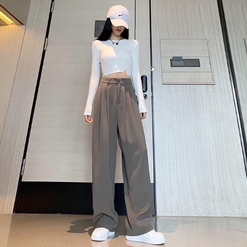 Quần ống rộng chùm gót cạp cao 1 khuy dài 100cm vải tây chuẩn form quần culottes