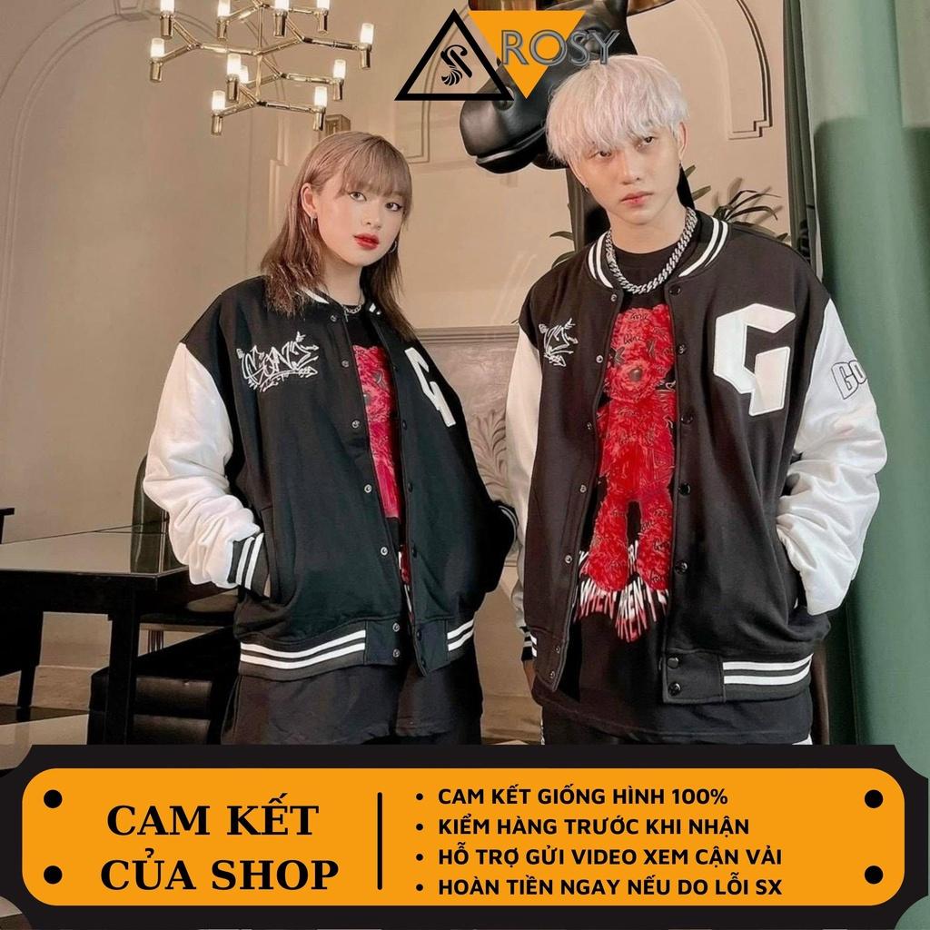 Áo khoác dù bomber nam nữ unisex form rộng 2 lớp nam nữ ulzzang, Áo khoác nỉ bomber nam nữ dù form rộng cao cấp, áo khoác nhung tăm họa tiết chữ G tweed đẹp phối gió màu đen