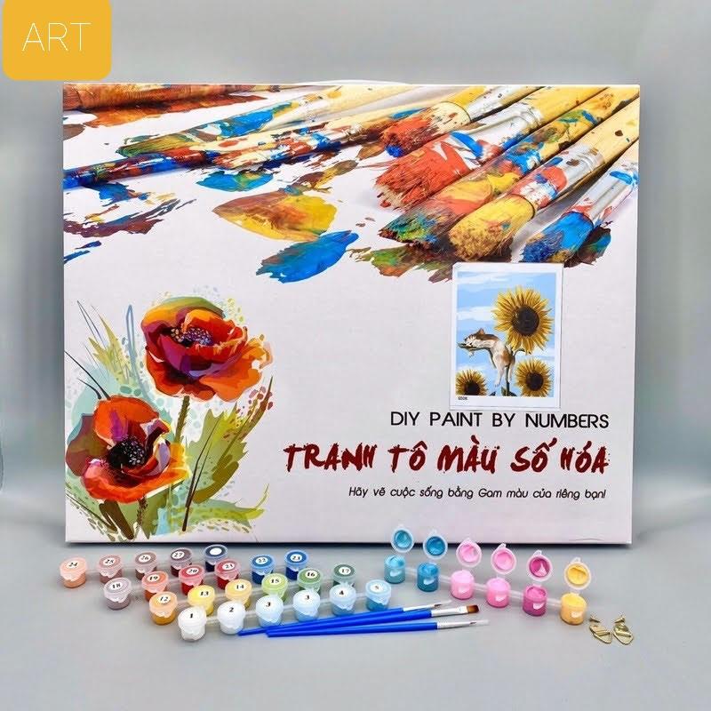 Tranh số hóa tự tô Tổng Hợp các mẫu dễ thương treo phòng cho bé size 40x50 khung dày 2.5cm đầy đủ phụ kiện, phủ bóng