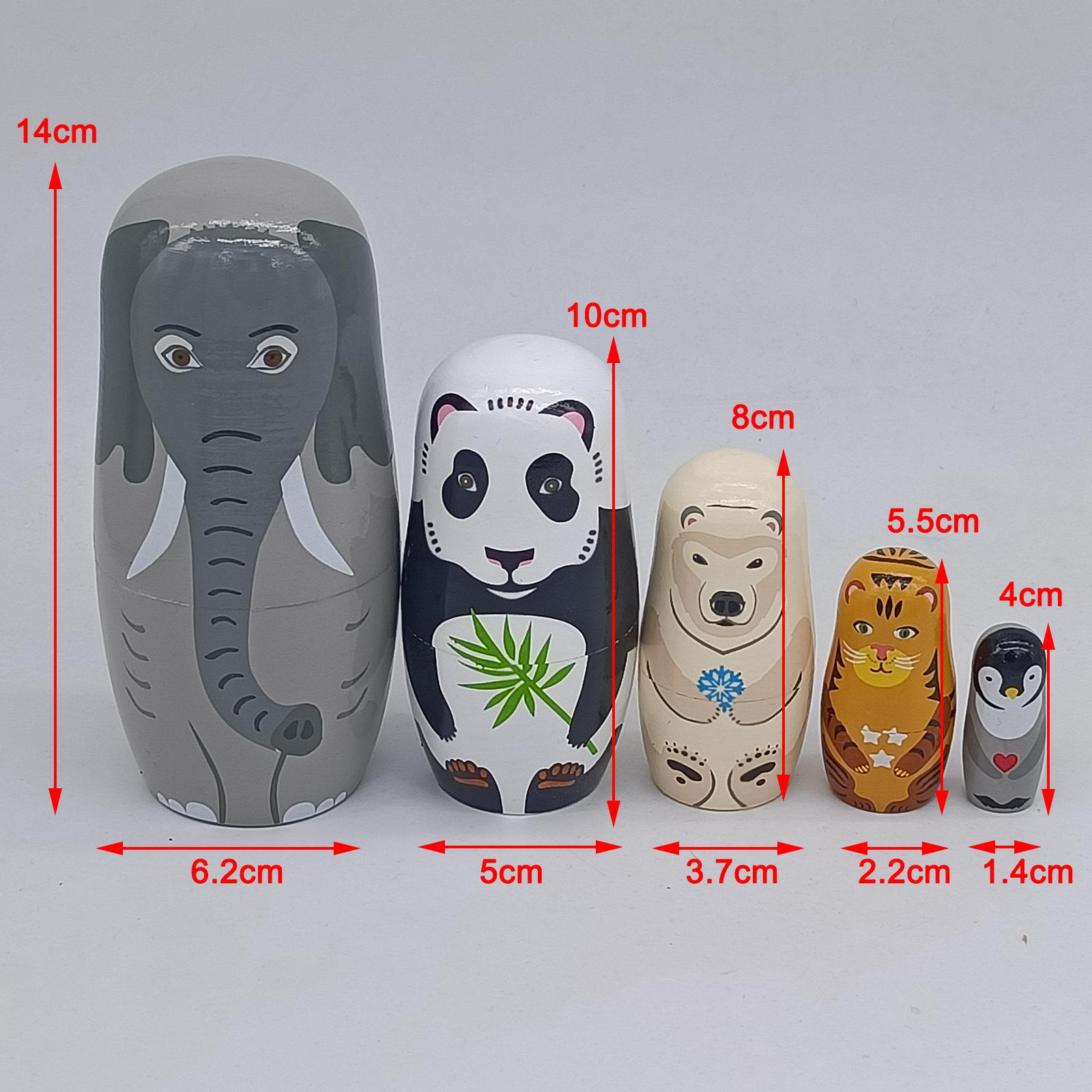 5pcs Wooden Nesting Dolls Matryoshka Animal Russian Doll Kids Child Toy Gift