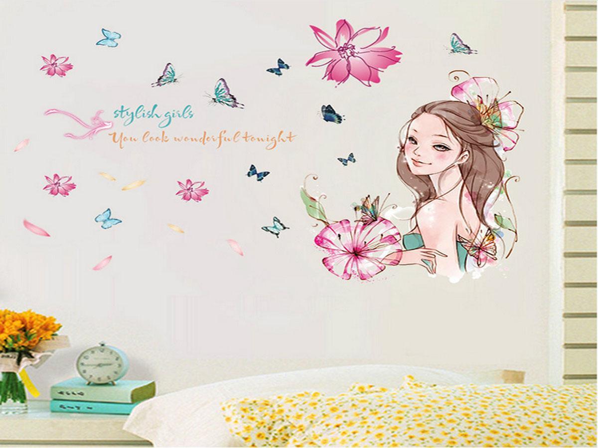 DECAL DÁN TƯỜNG CÔ GÁI HOA - HP1039