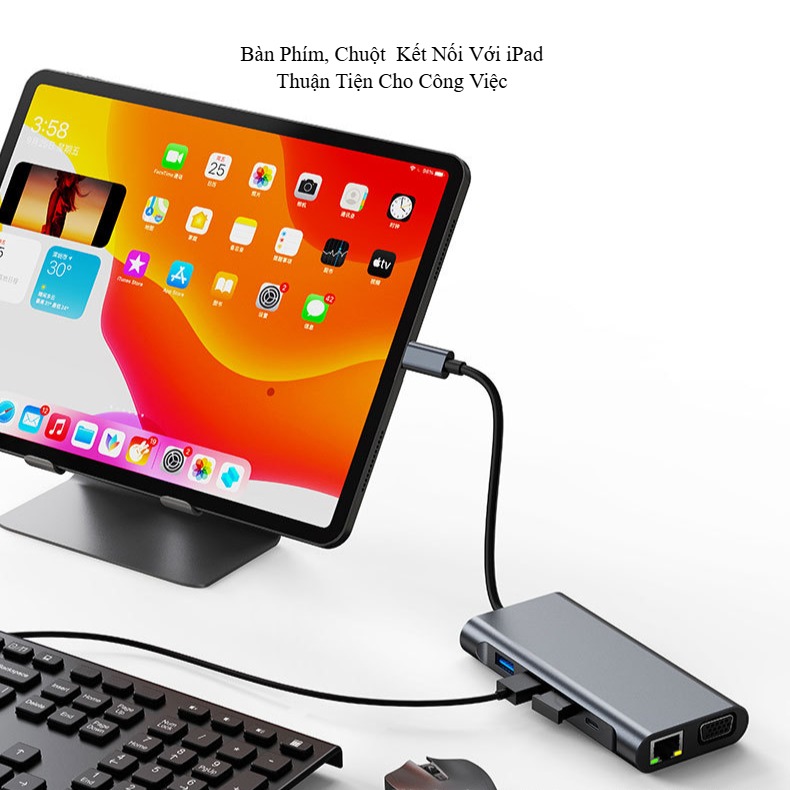 Hub Type-C To HDMI FIRO 10in1 Chuẩn HDTV - Hub Chuyển Đổi Type-C Chia 10 Cổng - 1 Cổng HDMI 4K, 3 Cổng USB 3.0, 2 Khe Đọc Thẻ TF/SD, 2 Cổng Type-C/PD, 1 Cổng VGA, 1 Cổng Mạng Lan - Kết Nối Tốc Độ Cao - Dùng Cho Smartphone/Laptop/PC/Tivi – Hàng Chính Hãng