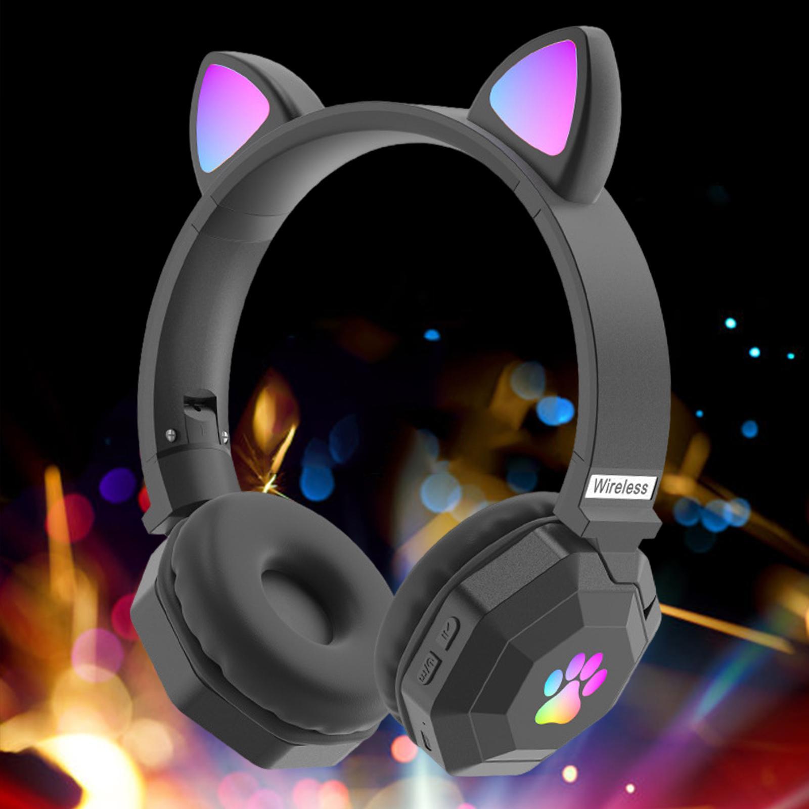 Cat Ear Wireless Headphones LED Light for Online Teaching PC pink