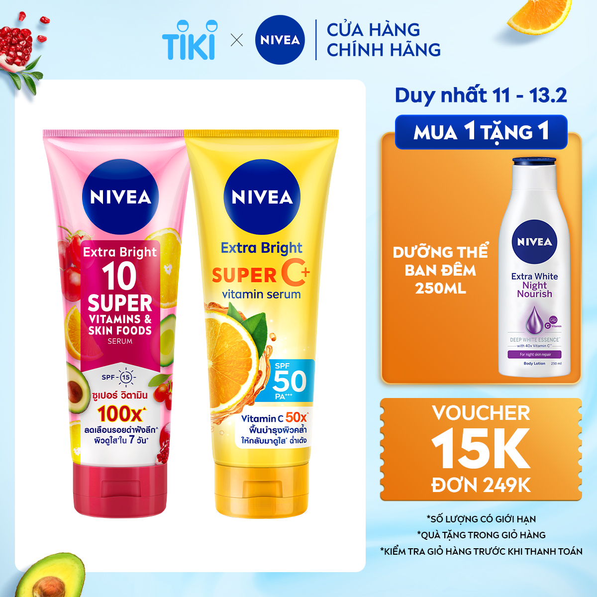 Bộ Đôi Serum Dưỡng Thể NIVEA Vitamin Ngày &amp; Đêm Dưỡng Sáng Da Hiệu Quả: Vitamin Super C+ &amp; 10 Super Vitamins (180 ml)